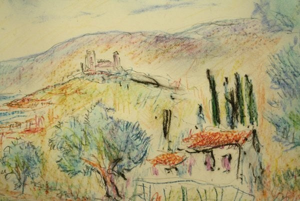 Jean Claude Picot Pastel Watercolor Ink On Paper 1988 Signed Landscape With Tree