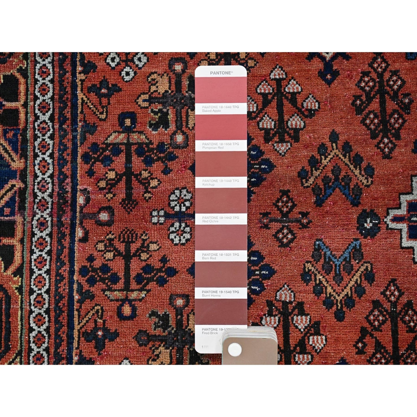 8'1"X11'3" Ochre Red Hand Knotted Vintage Pure Wool Joshagan Cleaned Rug