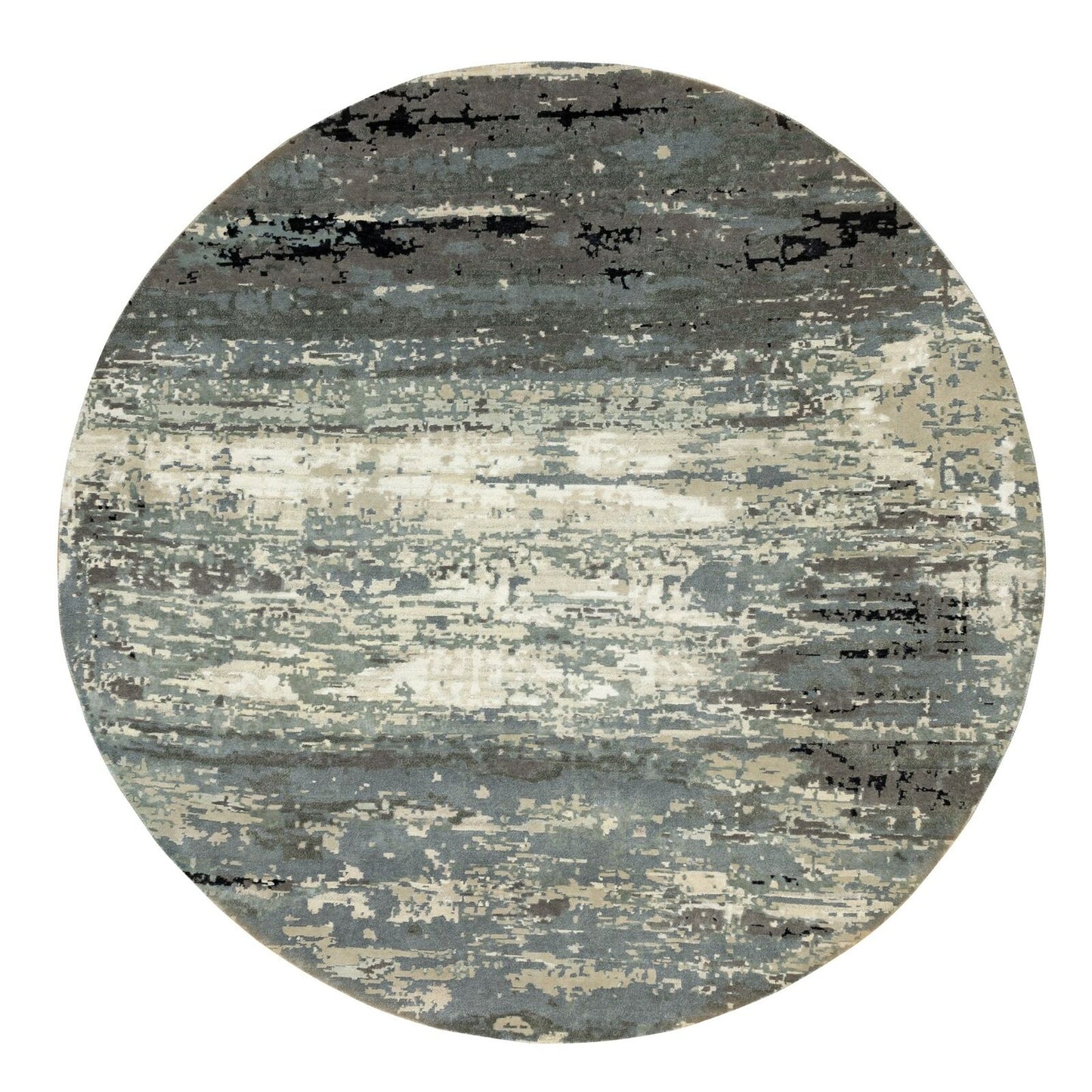 8'3"X8'3" Abstract Design Wool & Silk Hi-Low Pile Hand Knotted Round Rug