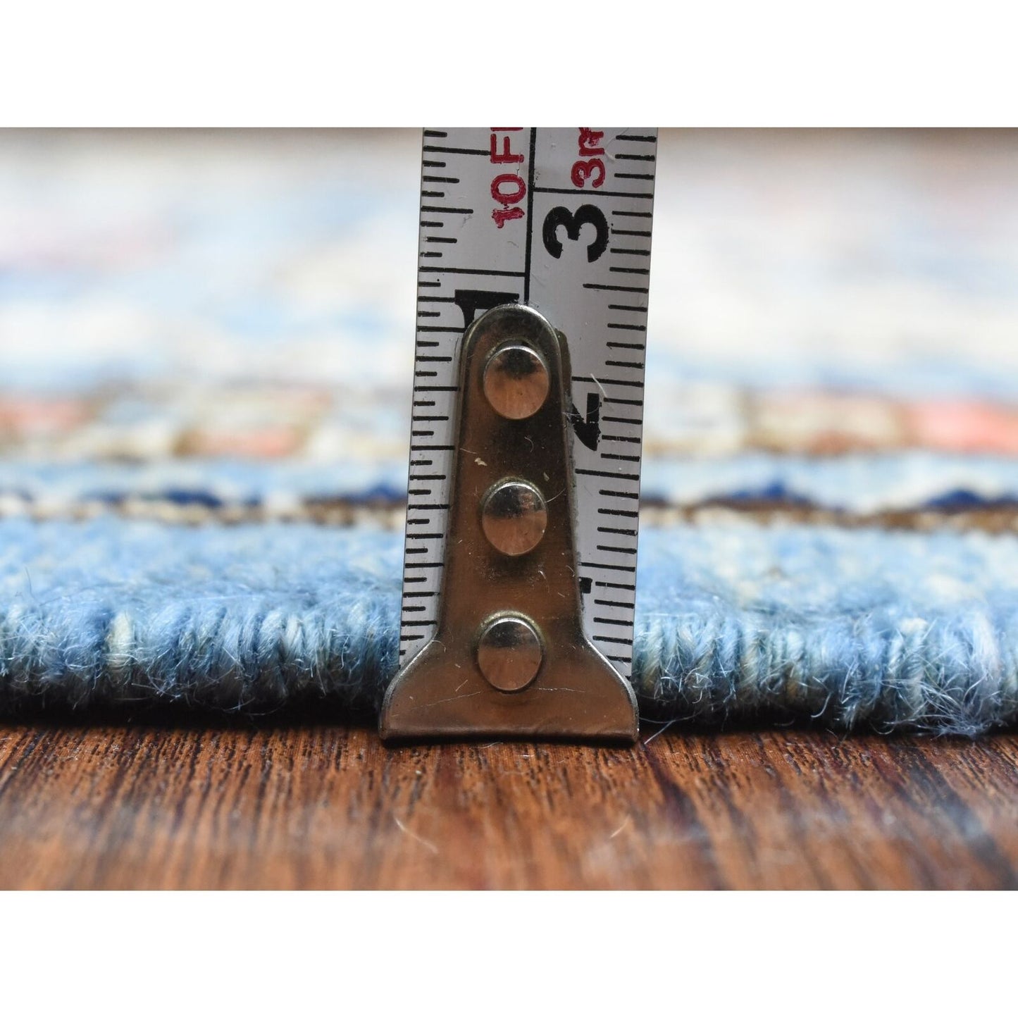 4'X11'8" Blue Pure Wool Hand Knotted Afghan Ersari Wide Runner Rug