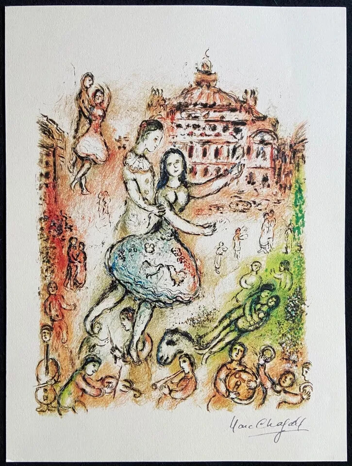 Marc Chagall Signed Mourlot Coa Lithograph Op