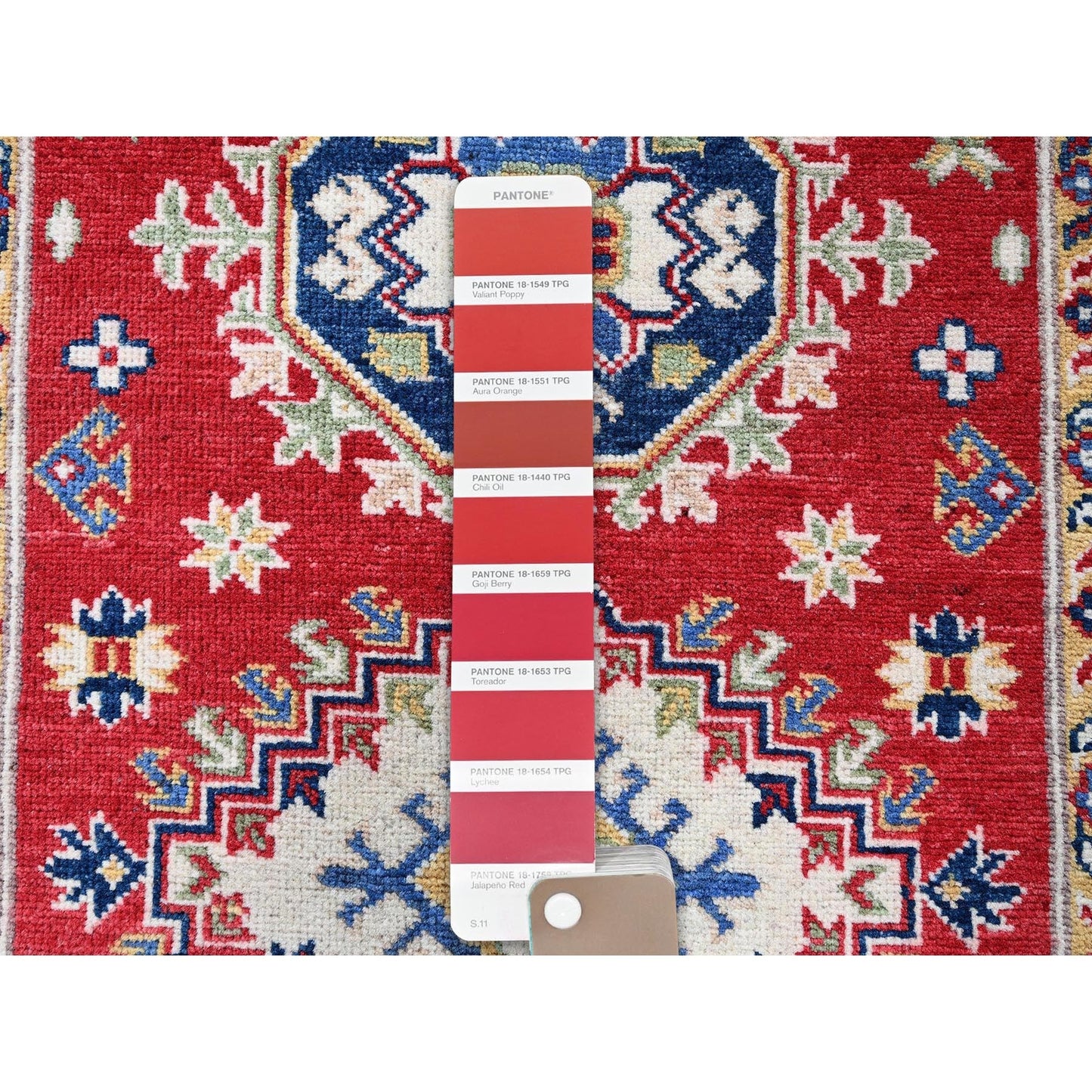 2'9"X6'6" Red Kazak Medallions Design Soft Wool Hand Knotted Runner Rug
