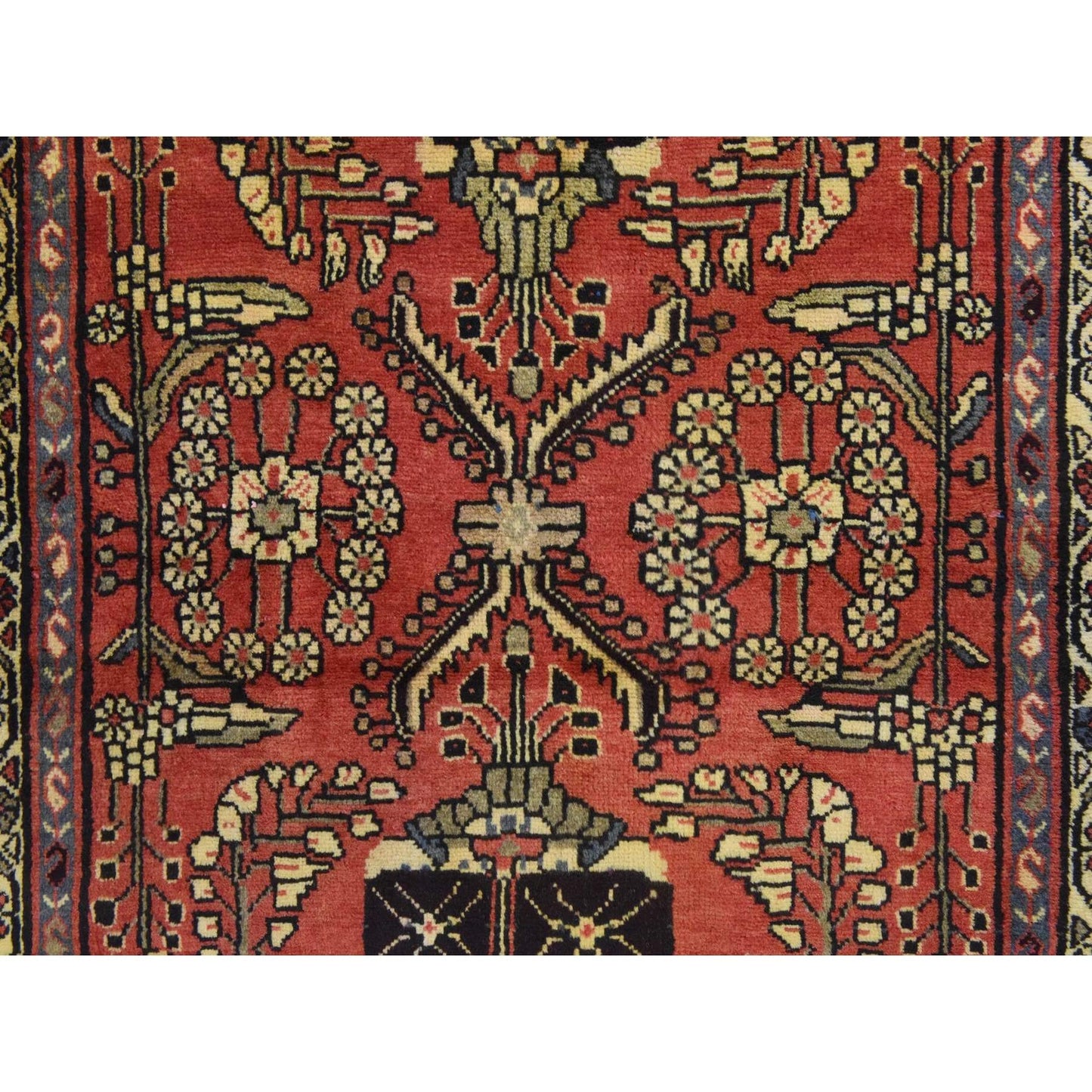3'4"X9'10" Red Semi Antique Zoroastrian Pure Wool Hand Knotted Runner Rug