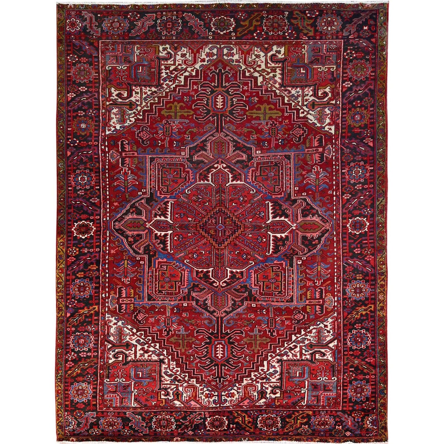 8'4"X11'3" Candy Apple Red With Salt White Corners Old Heris Oriental Rug