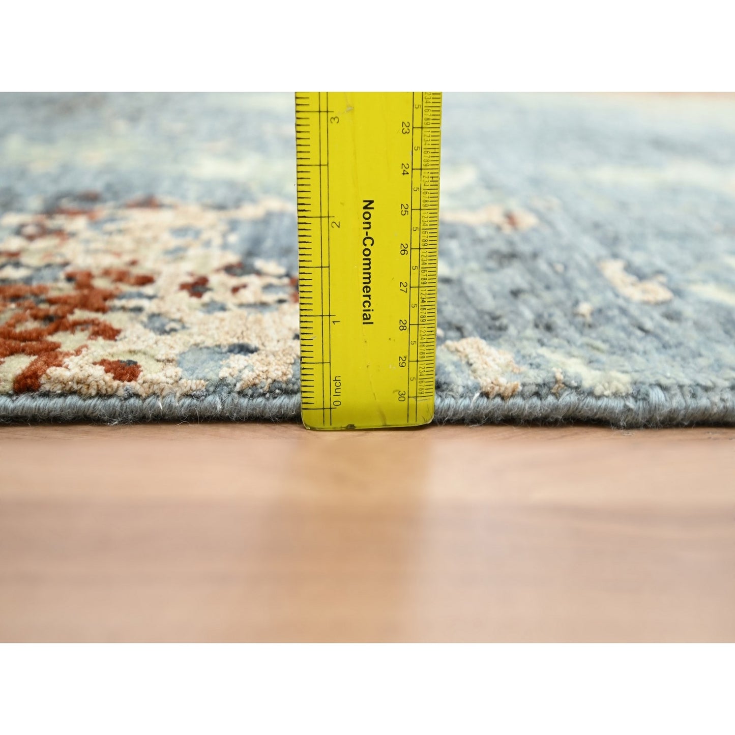 8'1"X10'2" Gray-Beige Abstract Design Pure Wool Hand Knotted Oriental Rug