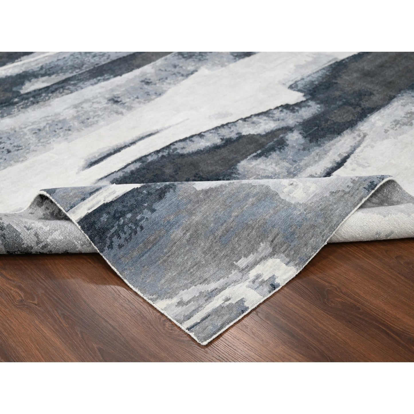 8'10"X11'9" Asphalt Black Abstract Design Organic Wool Hand Knotted Rug