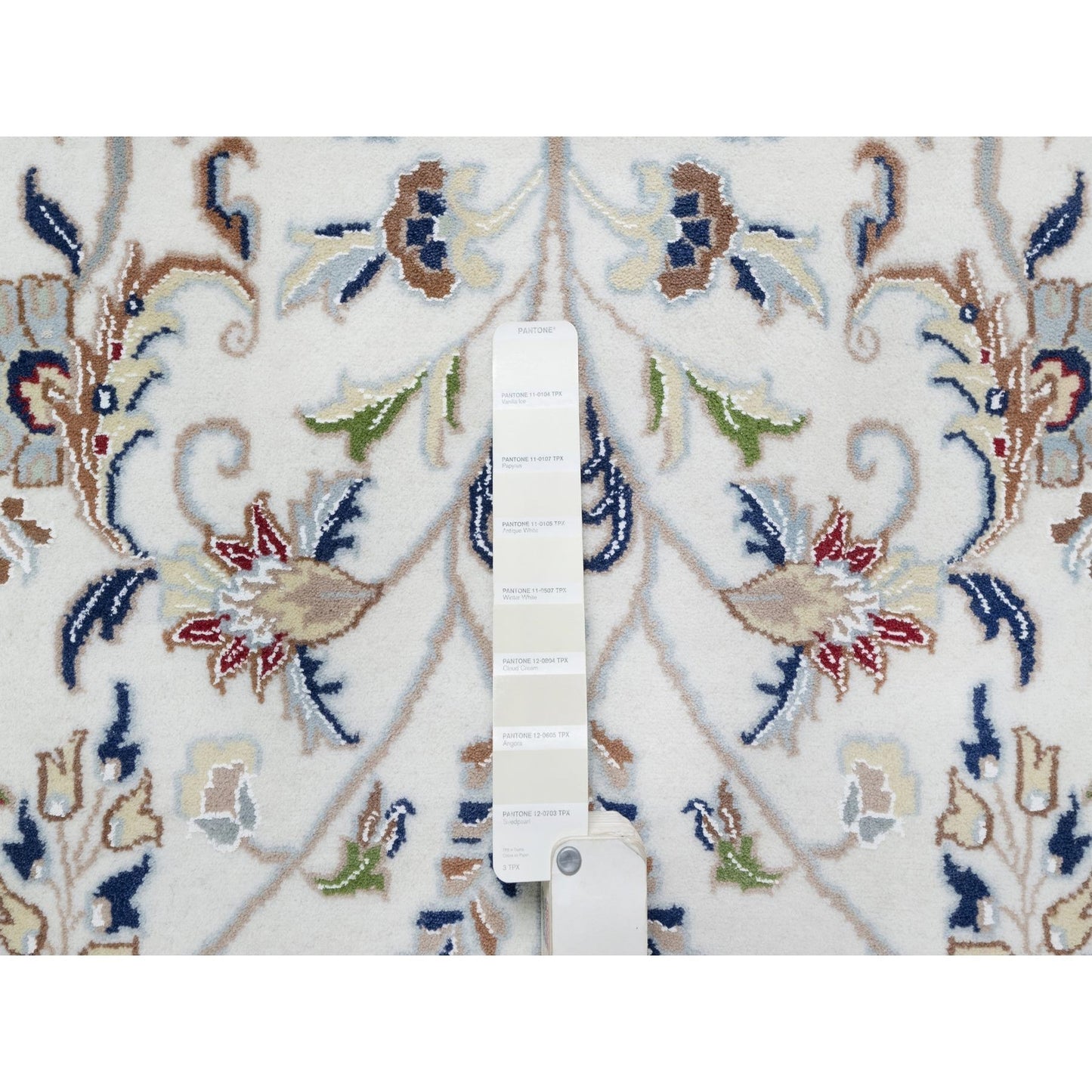 10'X10' White Wool And Silk Hand Knotted 250 Kpsi Nain Design Square Rug