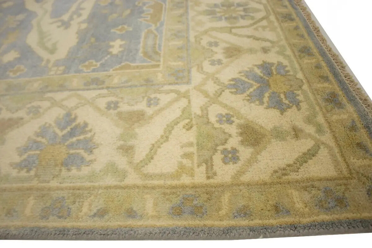 Handmade Oushak Oriental Rug Muted Gray Floral