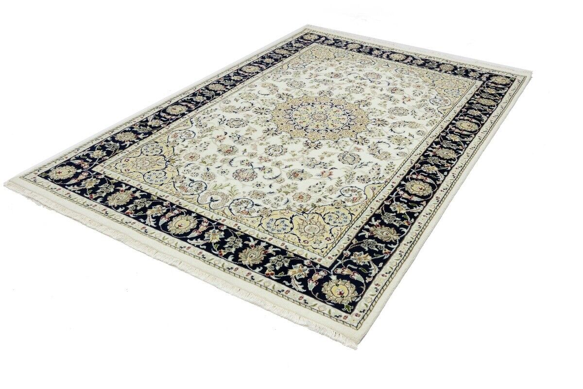 Hand-Knotted Indo-Nain Floral Medallion Rug