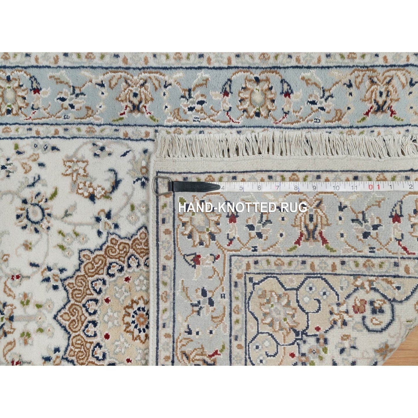 2'5"X10' Spring White Nain Hand Knotted 250 Kpsi Wool And Silk Runner Rug