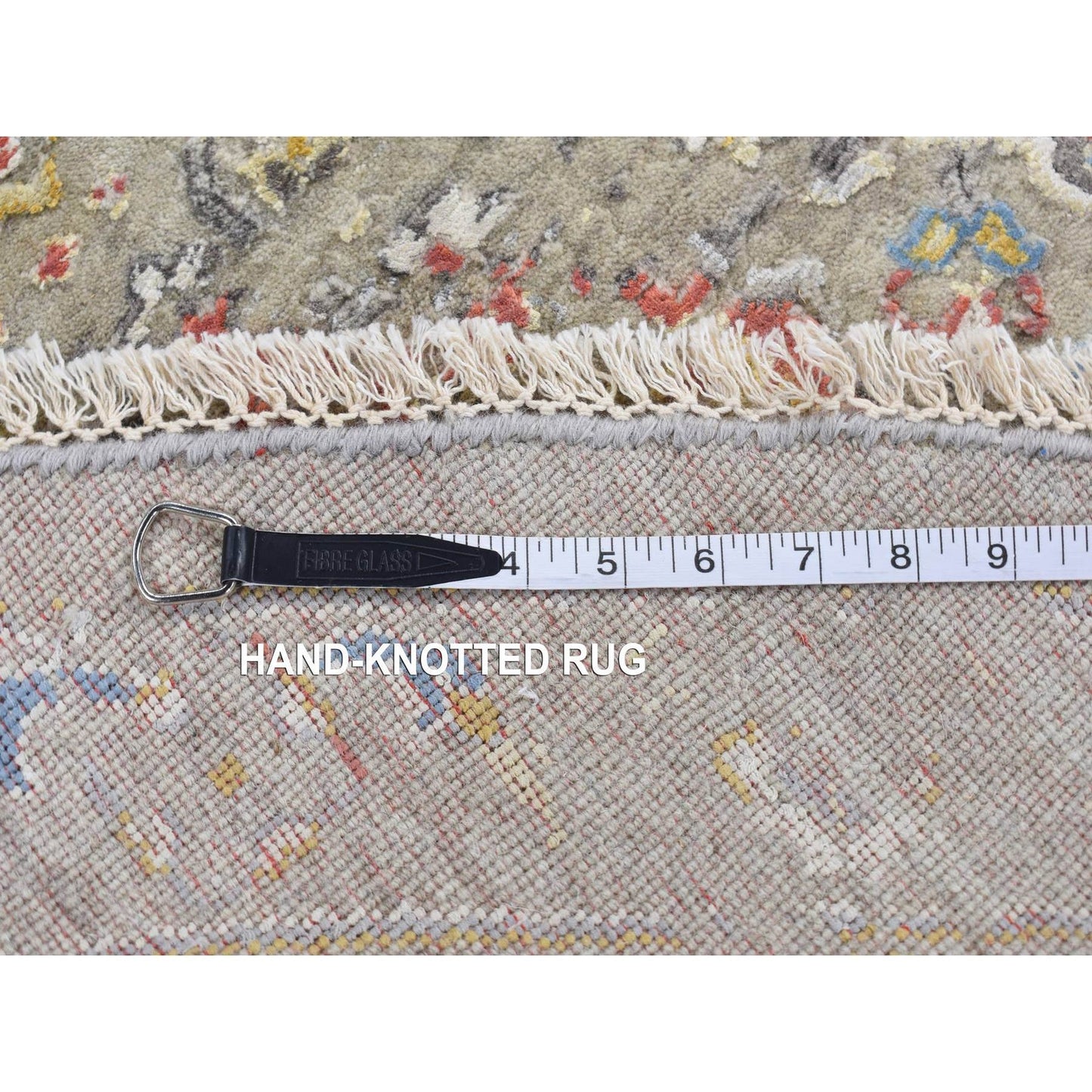 10'X10' Gray The Sunset Rosettes Silk And Wool Hand Knotted Round Rug