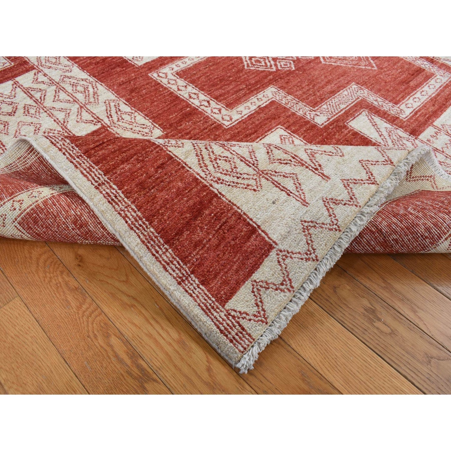 8'1"X10' Red Wool Hand Knotted Peshawar With Geometric Motifs Rug