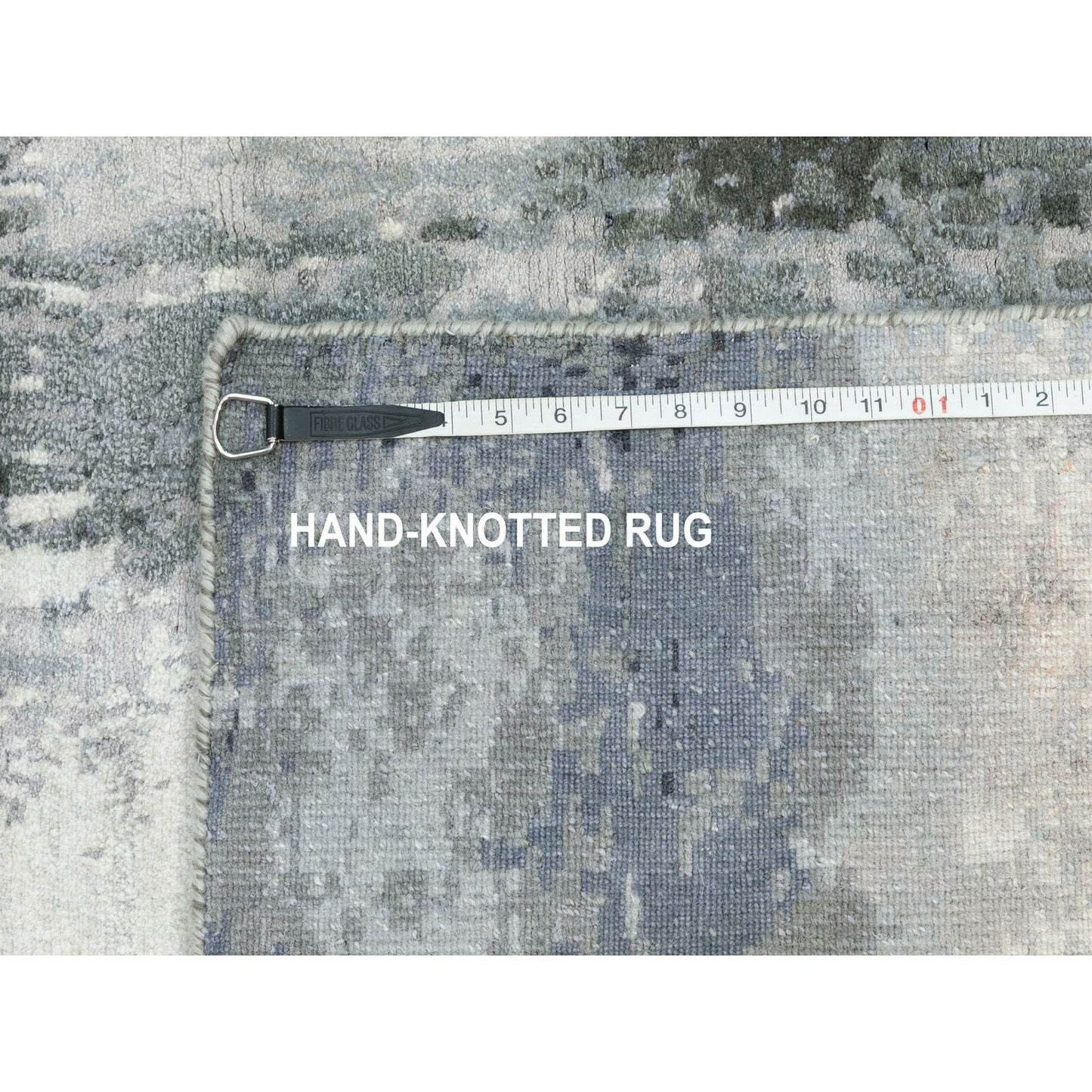 2'6"X10' Charcoal Black Abstract Design Wool-Silk Handknotted Runner Rug
