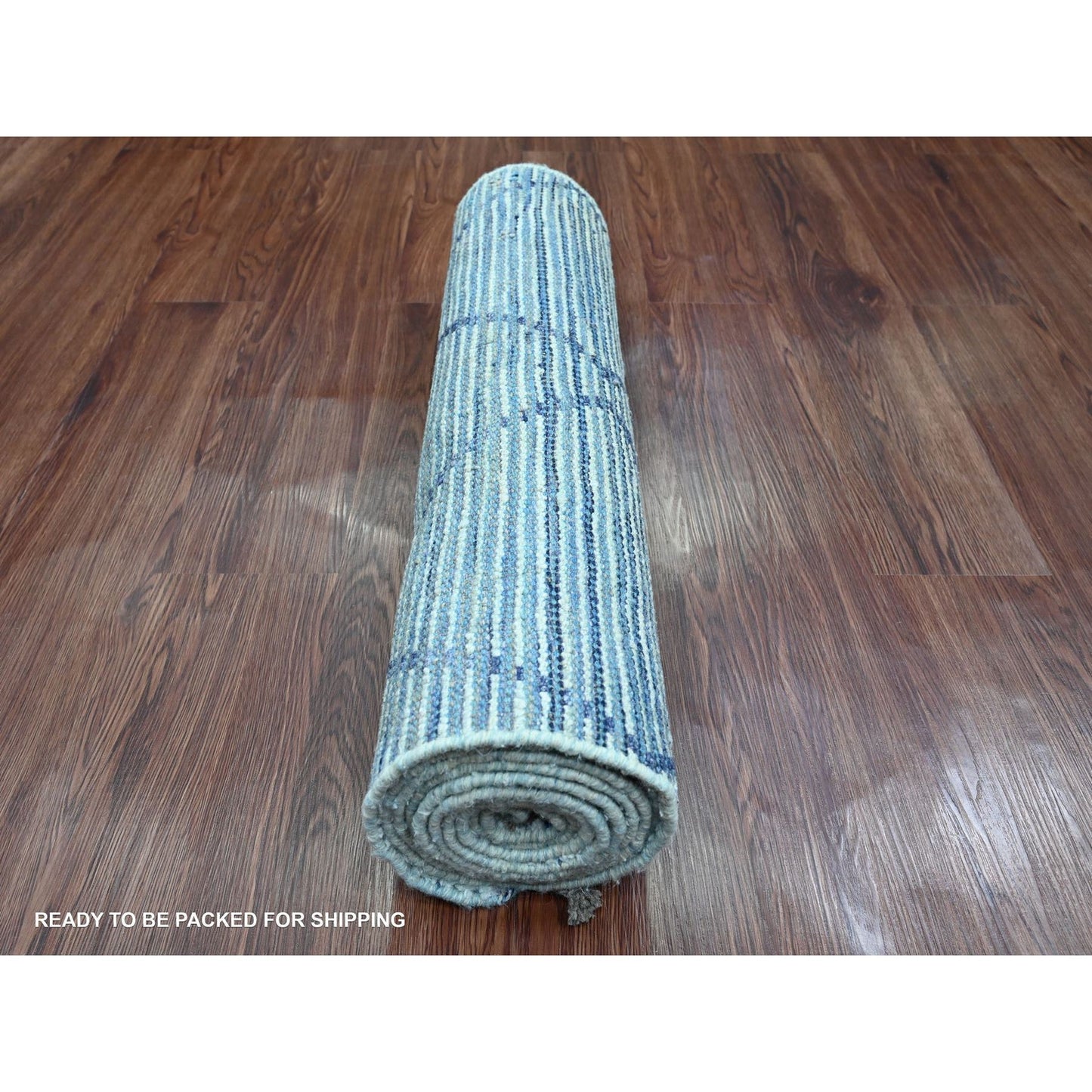 2'5"X10'3" Blue Geometric Moroccan Weave Hand Knotted Wool Runner Rug