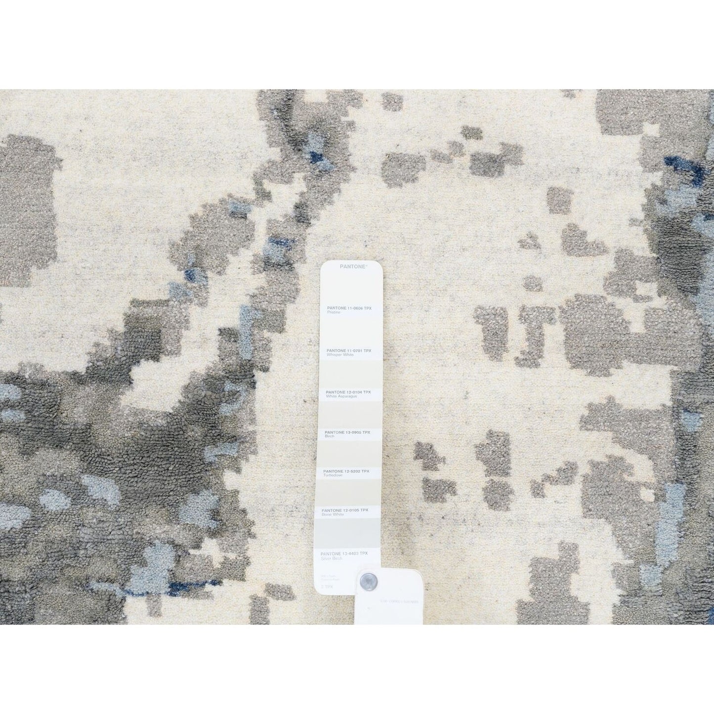 10'1"X10'1" Blue Abstract Design Wool And Silk Hand Knotted Square Rug
