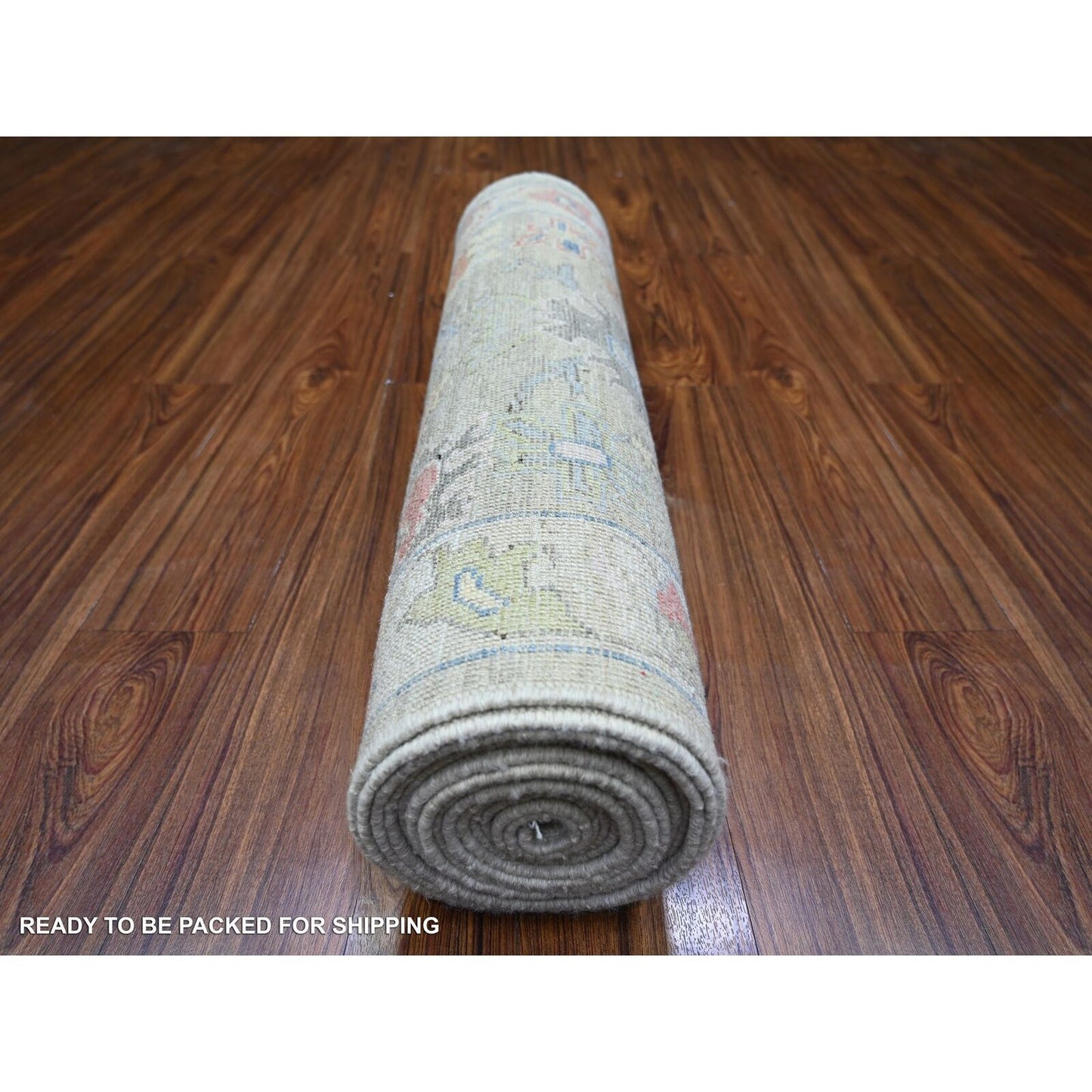 3'X17'7" Goose Gray Hand Knotted Afghan Angora Oushak Wool Runner Rug