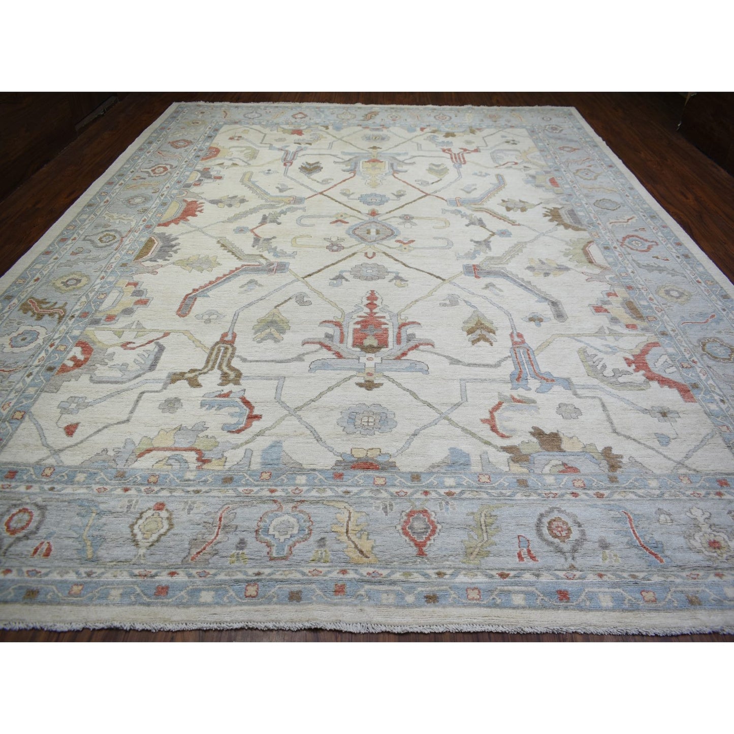 12'4"X15'3" Ivory, Afghan Angora Oushak, Wool Hand Knotted, Oversized Rug
