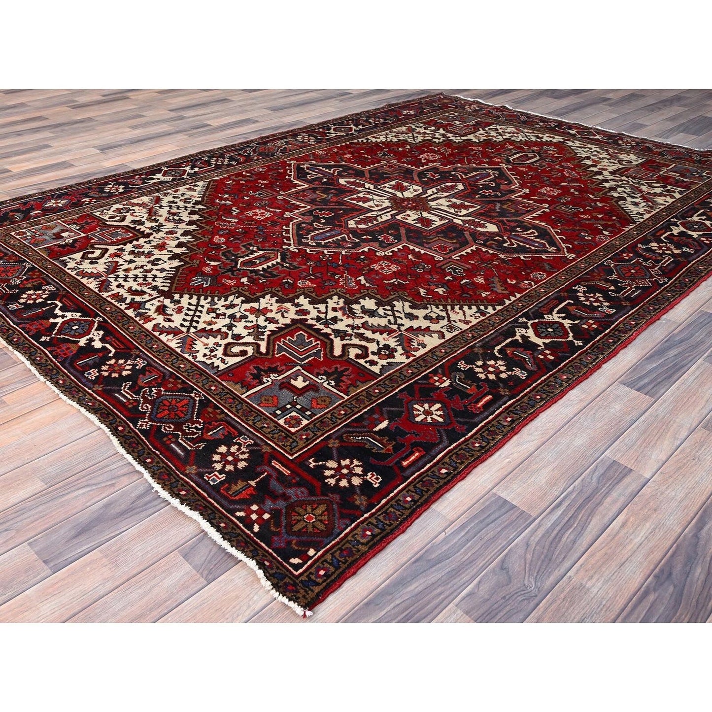 6'8"X9'5" Harvest Apple Red Hand Knotted Vintage Heris Cleaned Abrash Rug