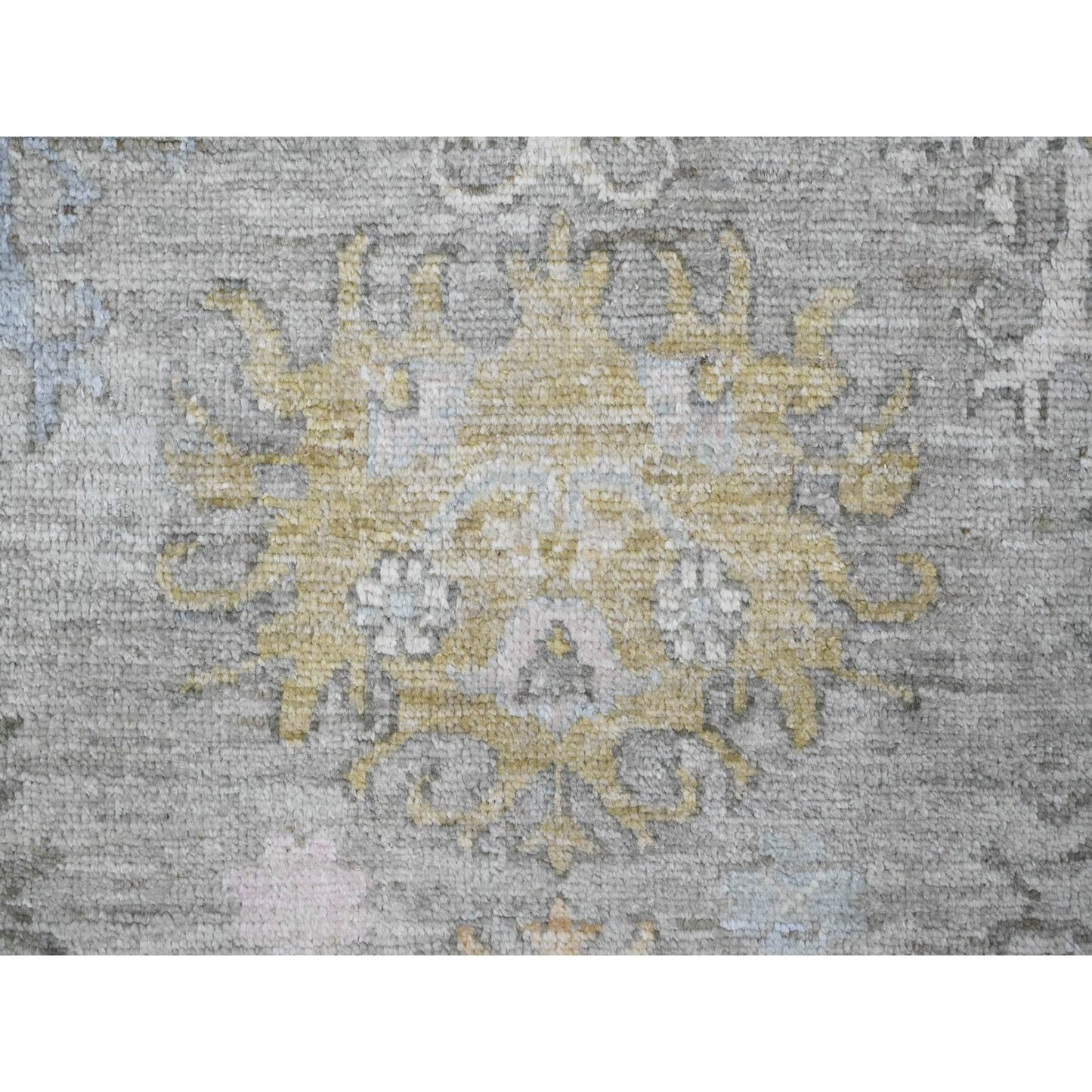 8'X9'7" Gray Afghan Angora Oushak Leaf Pattern Hand Knotted Pure Wool Rug