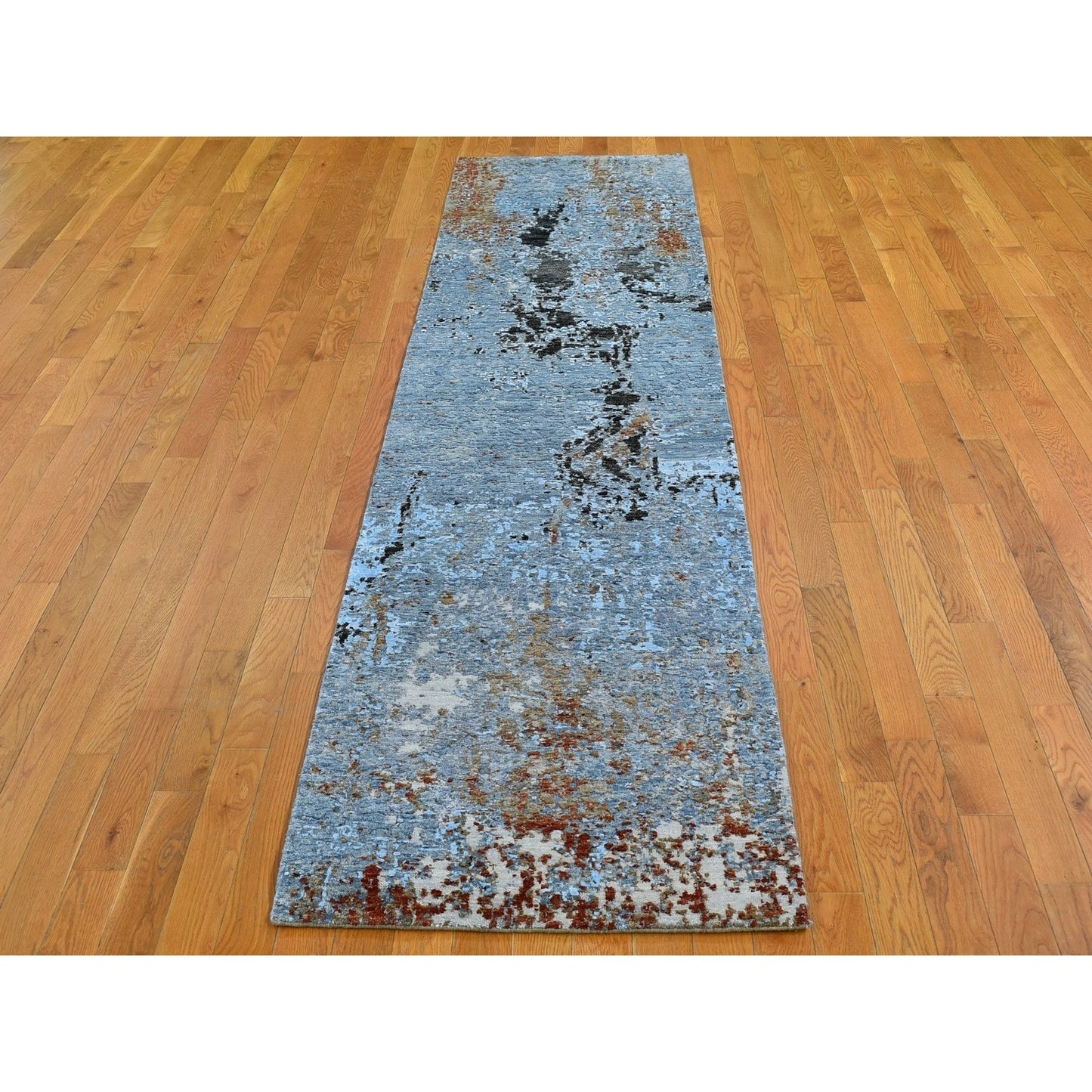 2'6"X10'3"Abstract Design Wool Farsian Knot Hand Knotted Runner Rug