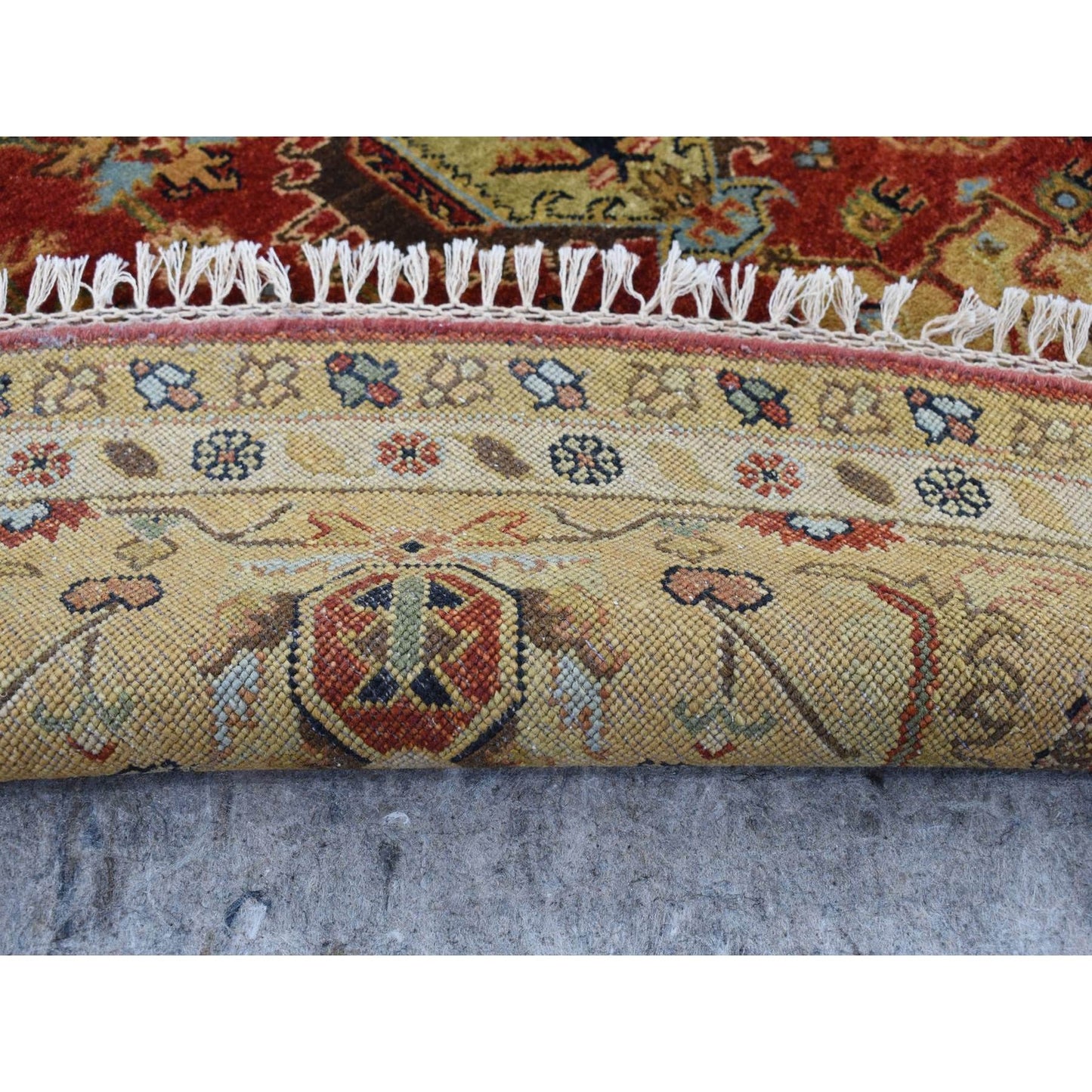 10'X10' Red Hand Knotted Karajeh Design Pure Wool Round Rug