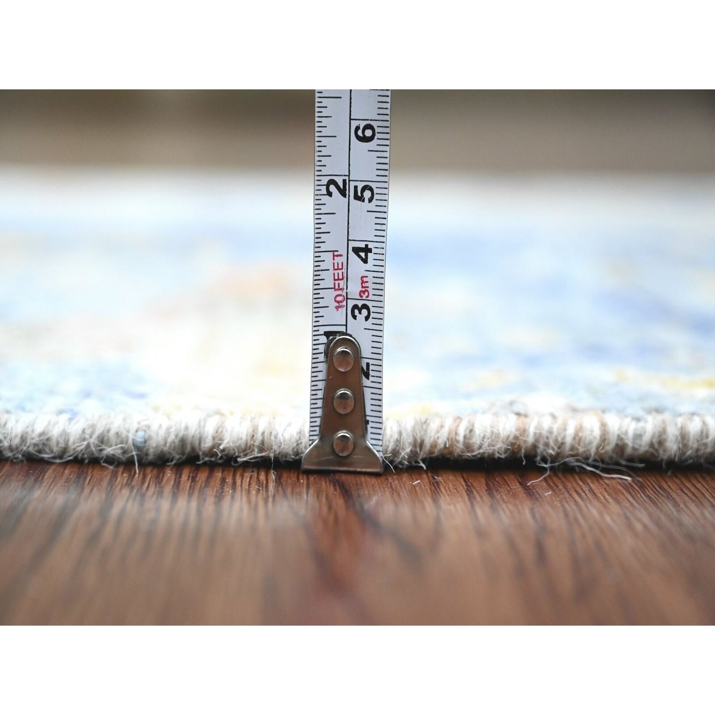 2'X6'4" Ruddy Blue Peshawar Birds Design Hand Knotted All Wool Runner Rug