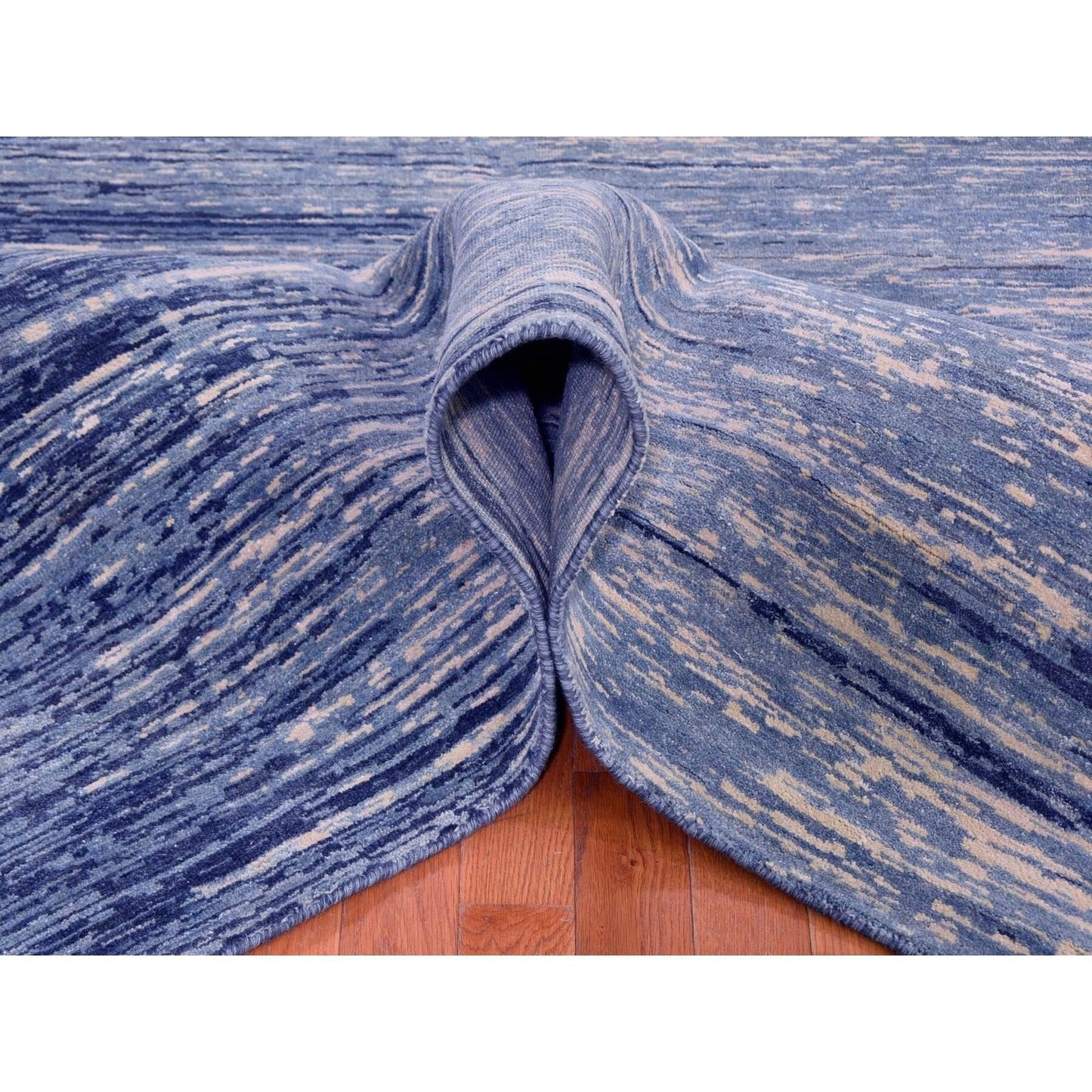 10'1"X14'1" Blue Oceanic Pure Wool Ombre Design Hand Made Oriental Rug