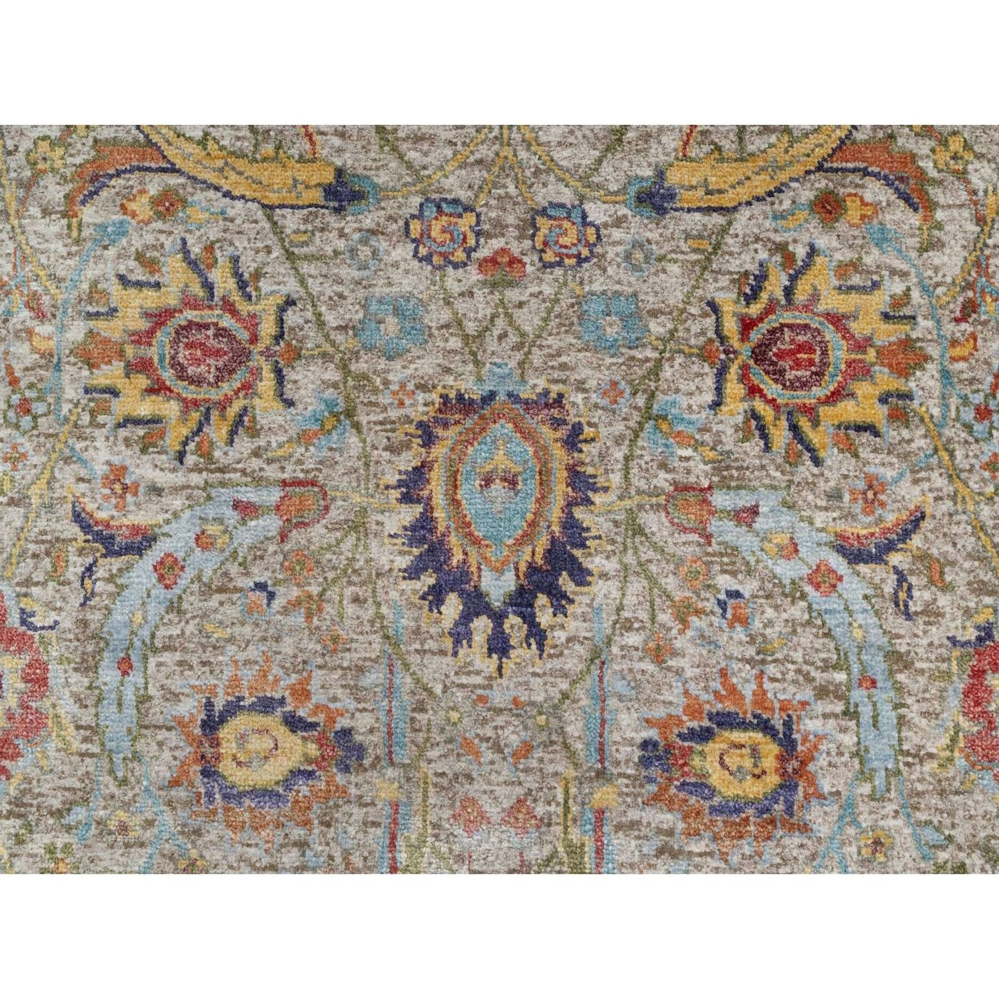 2'7"X22'1" Beige Hand Knotted Silk And Wool Sickle Leaf Xl Runner Rug