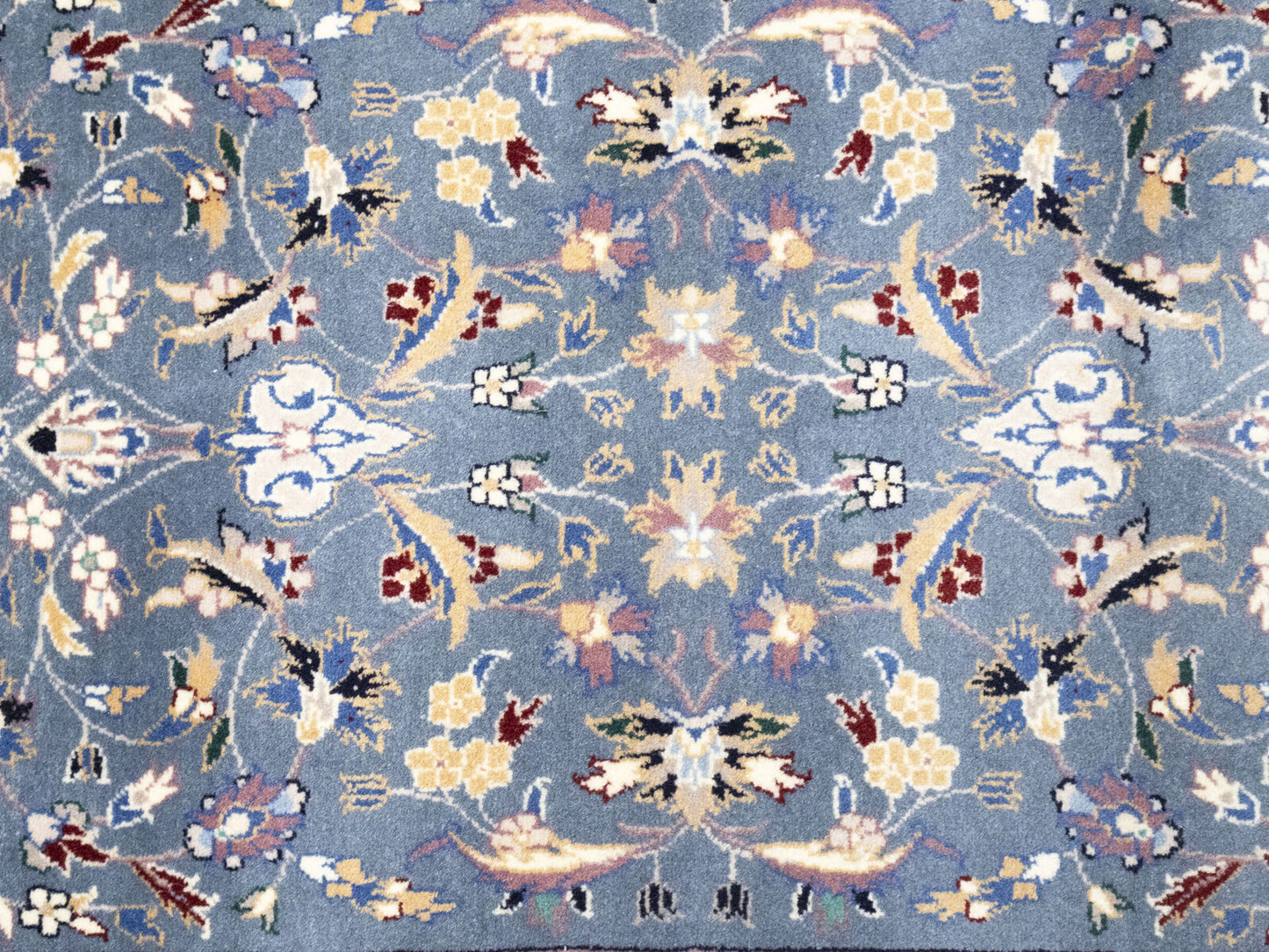Blue-Gray Indo-Nain Wool Runner Rug Floral