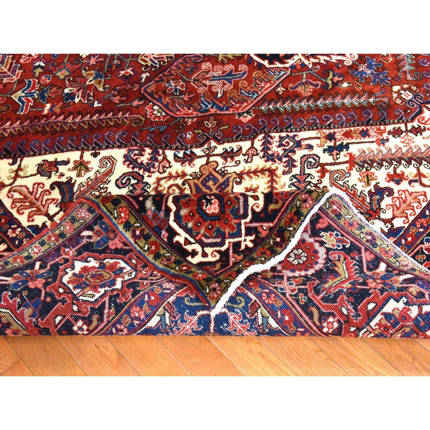 9'8"X13' Red Semi Antique Zoroastrian Heris Clean Hand Knotted Wool Rug