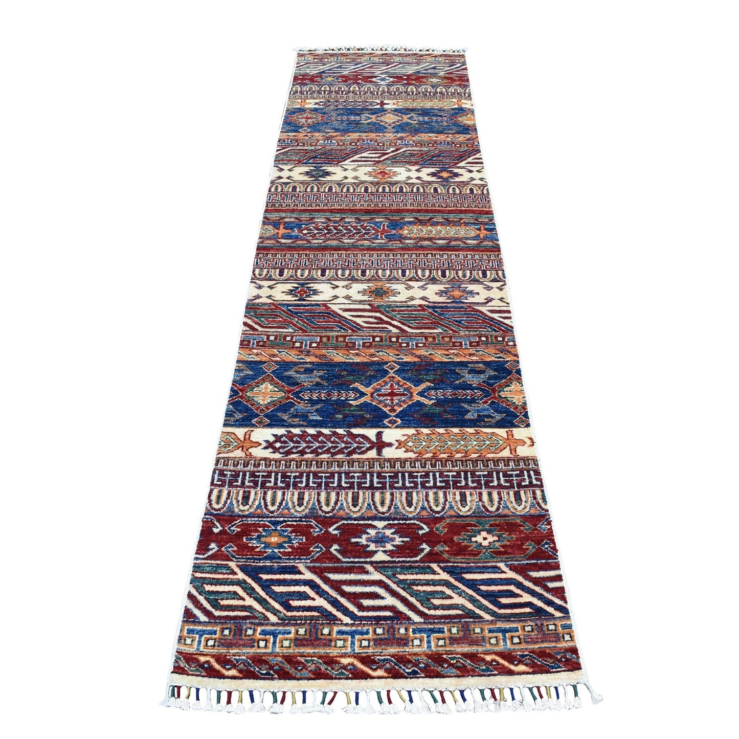 2'4"X9'2" Khorjin Design Super Kazak Tribal Pure Wool Hand Knotted Rug