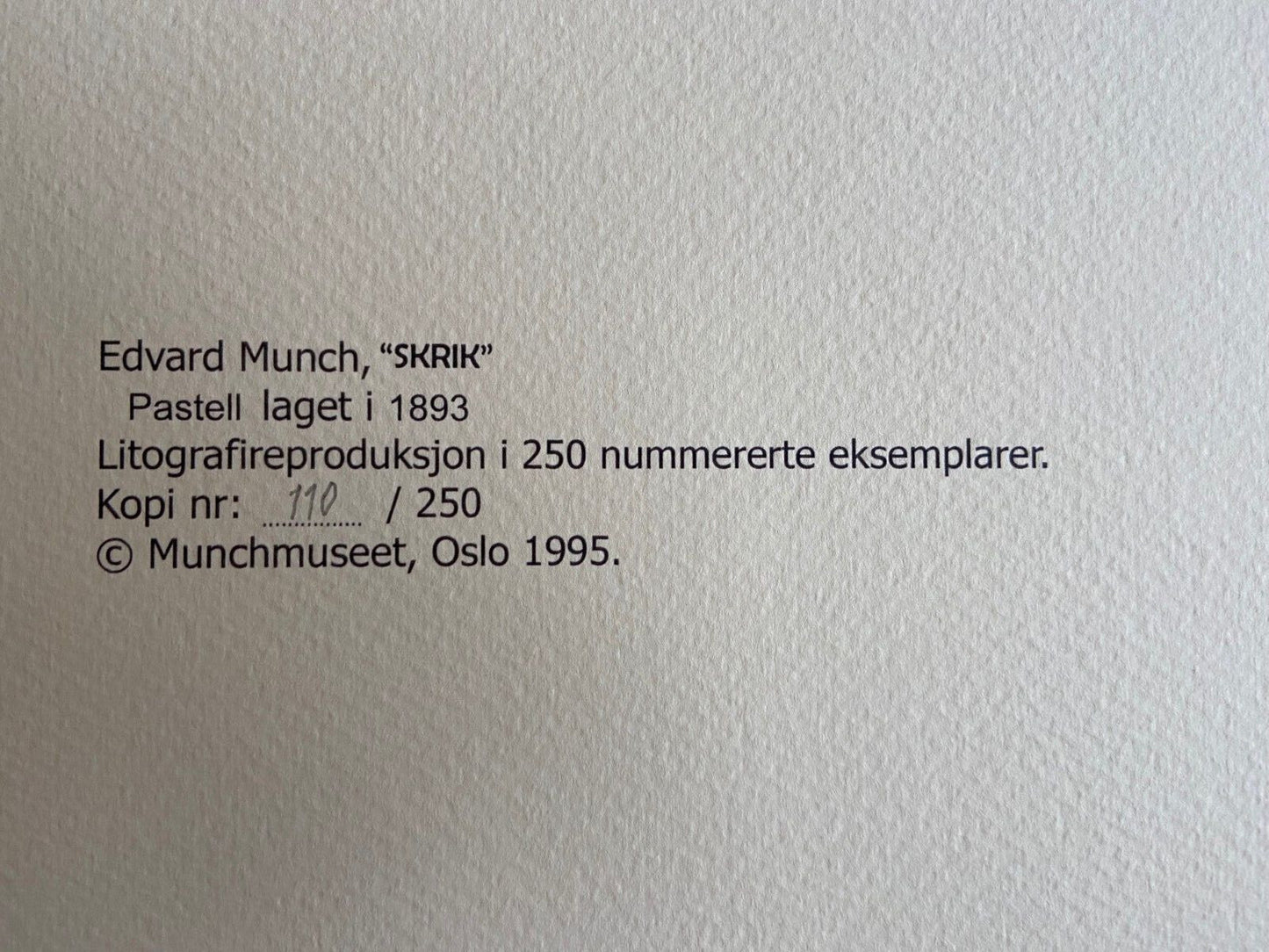 Edvard Munch Museum 'Scream' Lithograph Coa