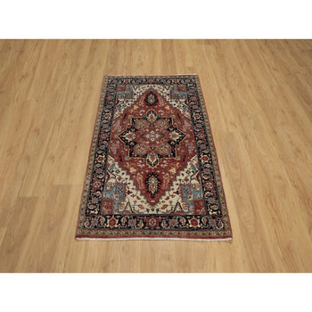 3'X5' Red Antiqued Heris Re-Creation Hand Knotted New Zealand Wool Rug