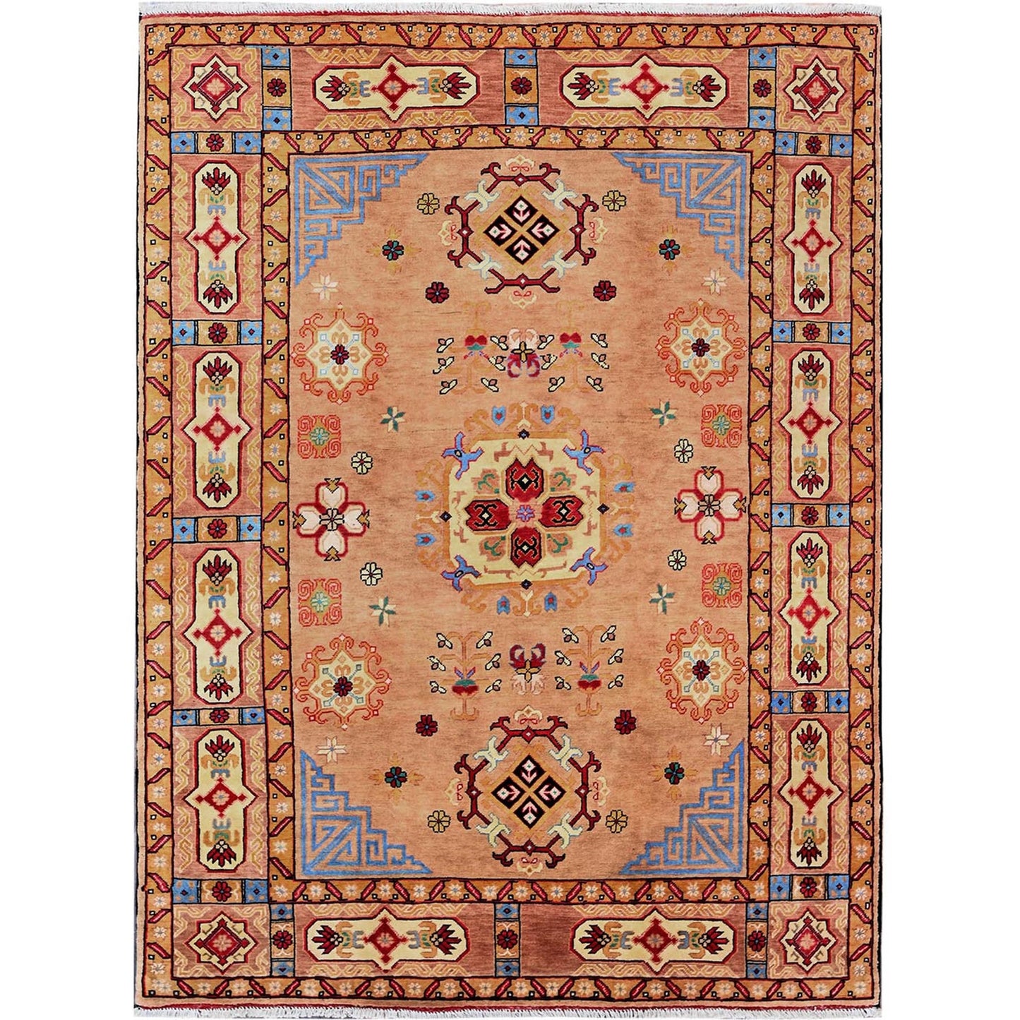 5'X6'10" Brown Afghan Khamyab With Khotan Design Hand Knotted Wool Rug