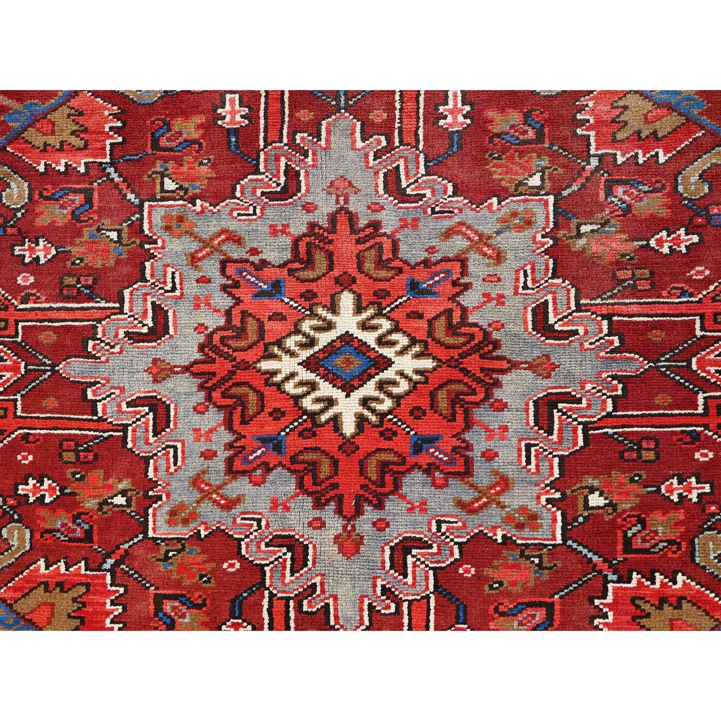 9'8"X12'9" Red Pure Wool Hand Knotted Semi Antique Zoroastrian Heris Rug