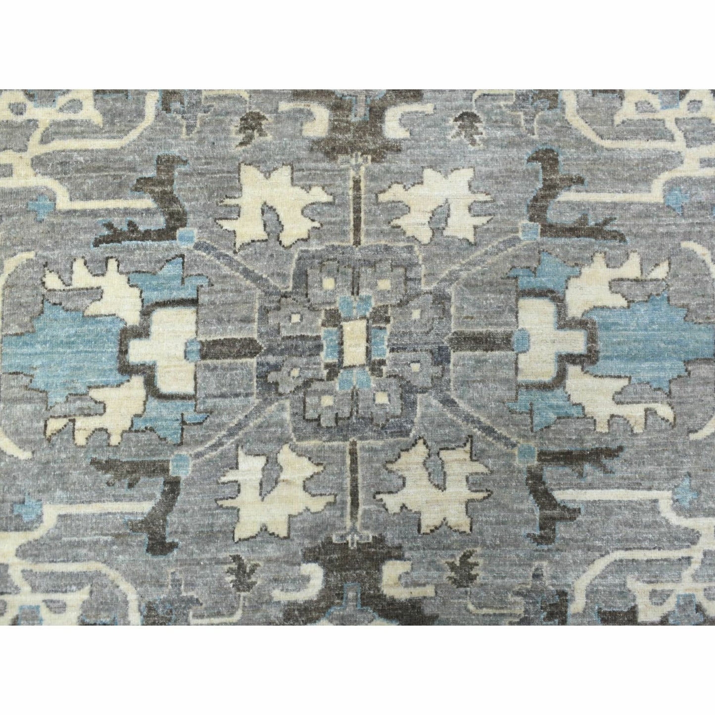 11'8"X11'8" Hand Knotted Gray Heriz Fine Peshawar Pure Wool Round Rug