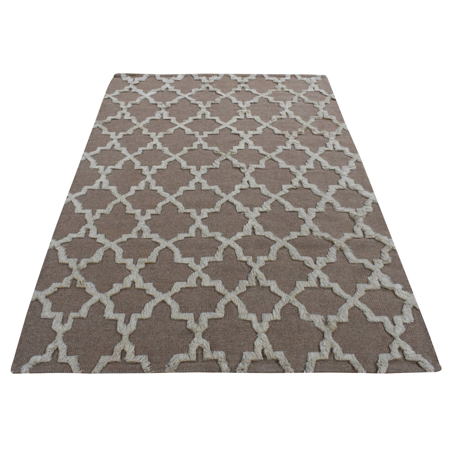 5'X7' Brown Pure Wool Hand Knotted Mixed Kilim And Piled Design Rug
