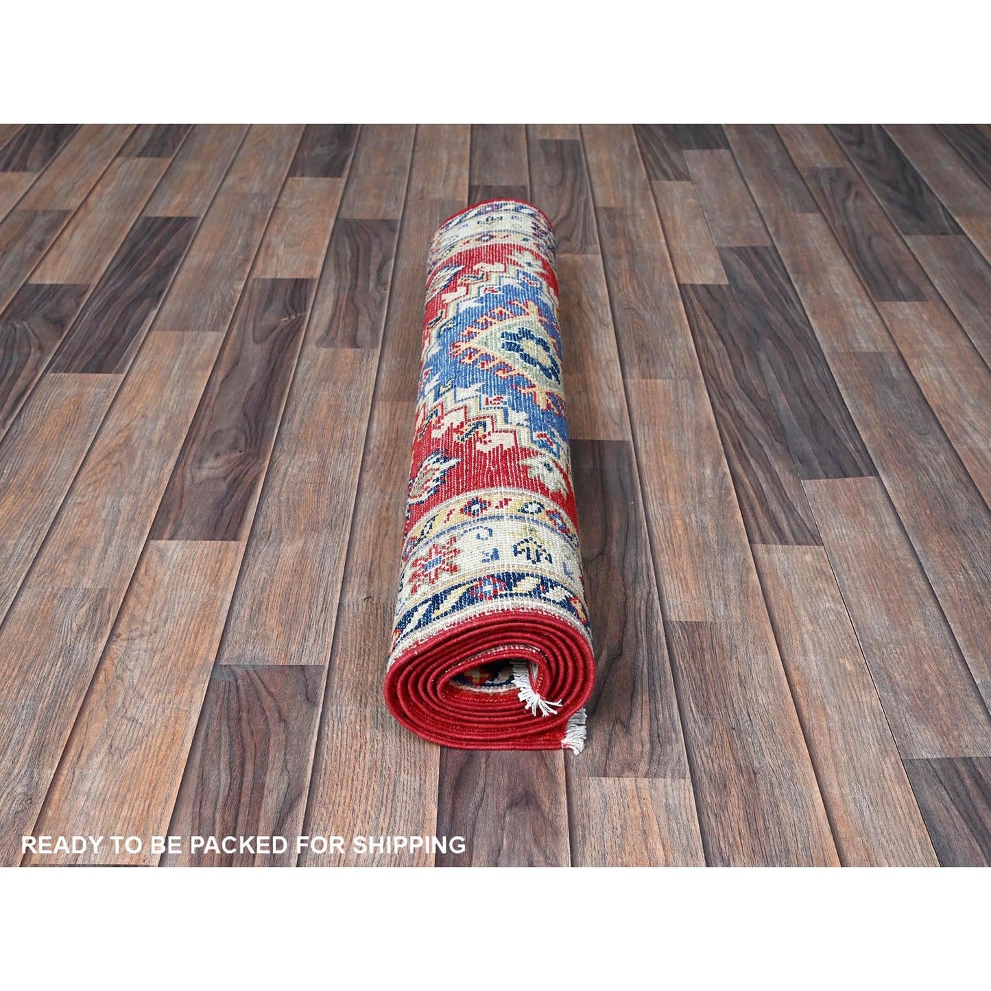 2'9"X6'6" Red Kazak Medallions Design Soft Wool Hand Knotted Runner Rug