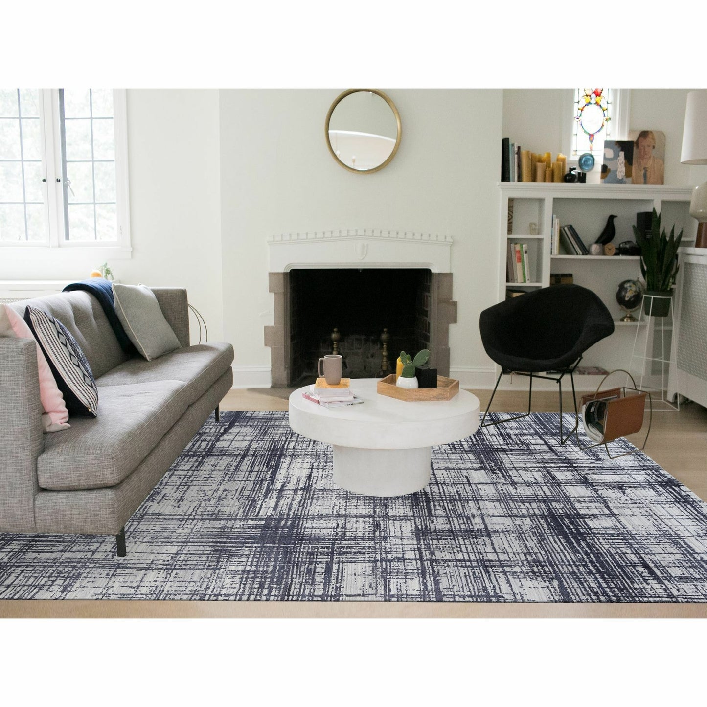 9'X11'10" Black Modern Design Wool And Silk Hand Loomed Rug