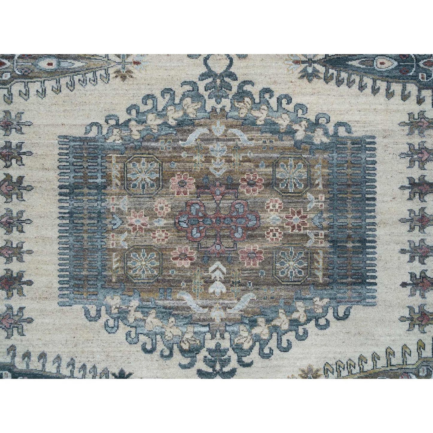9'X12' Ivory Hand Knotted Wool Reimagined Viss Design Oriental Rug