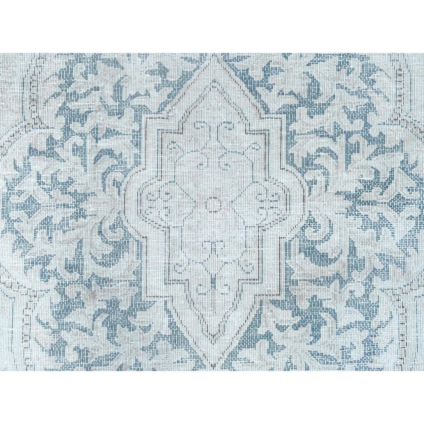 8'3"X11'1" Hand Knotted Ivory Vintage Farsian Karman Worn Wool Rug