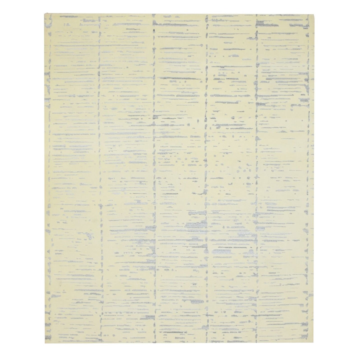 8'X9'9" White Modern Design Textured Weave Wool & Silk Hand Knotted Rug