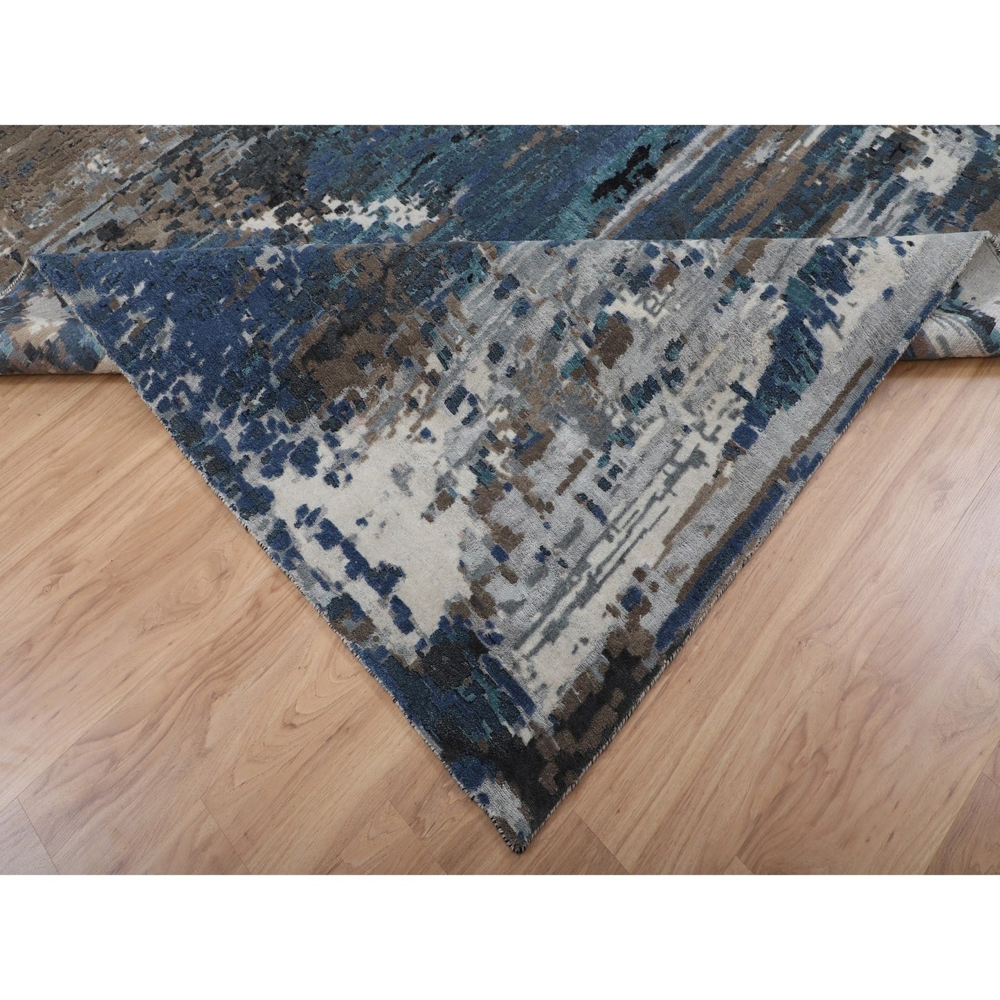 9'9"X'13'9" Blue Abstract Design Wool And Silk Hand Knotted Oriental Rug
