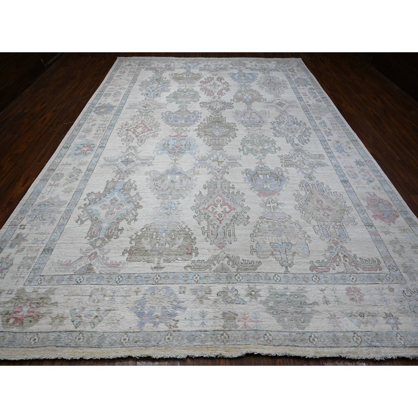 9'9"X13'10" Goose Gray Wool Weft Afghan Angora Oushak Oriental Rug