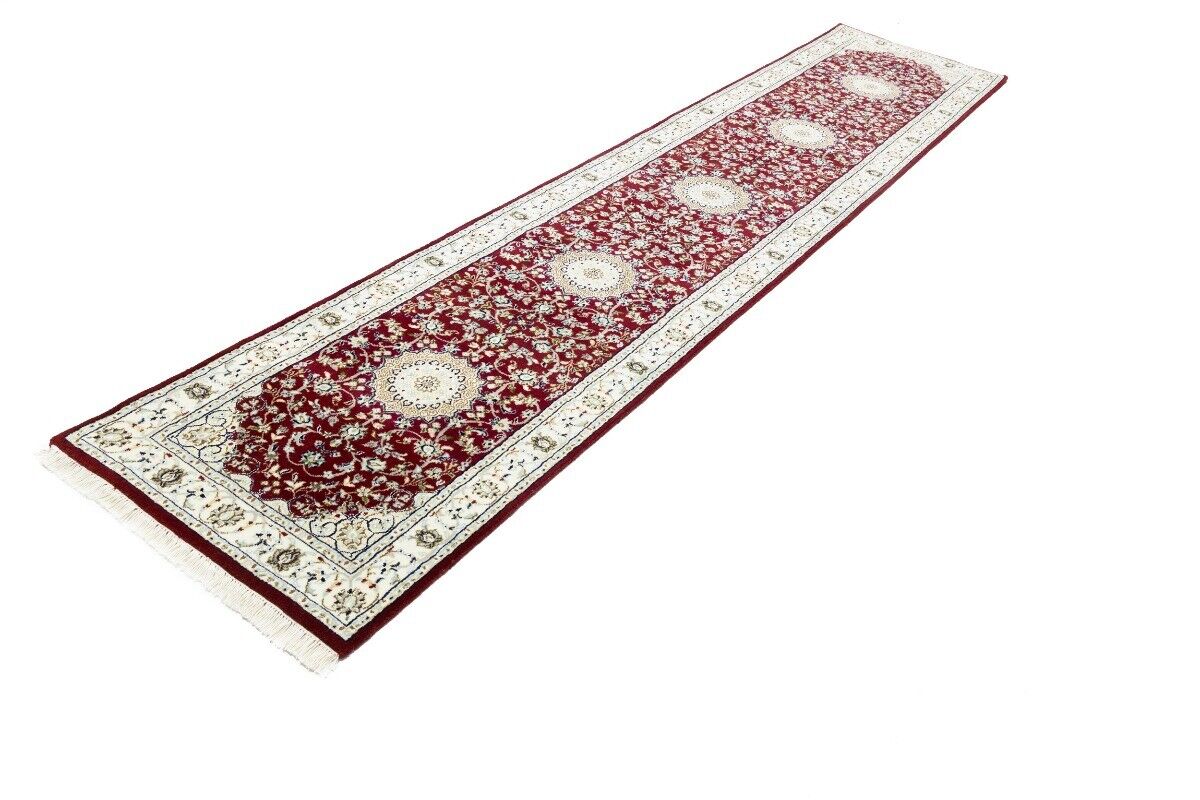 3X12 Ft Indo-Nain Red Floral Wool Oriental Runner