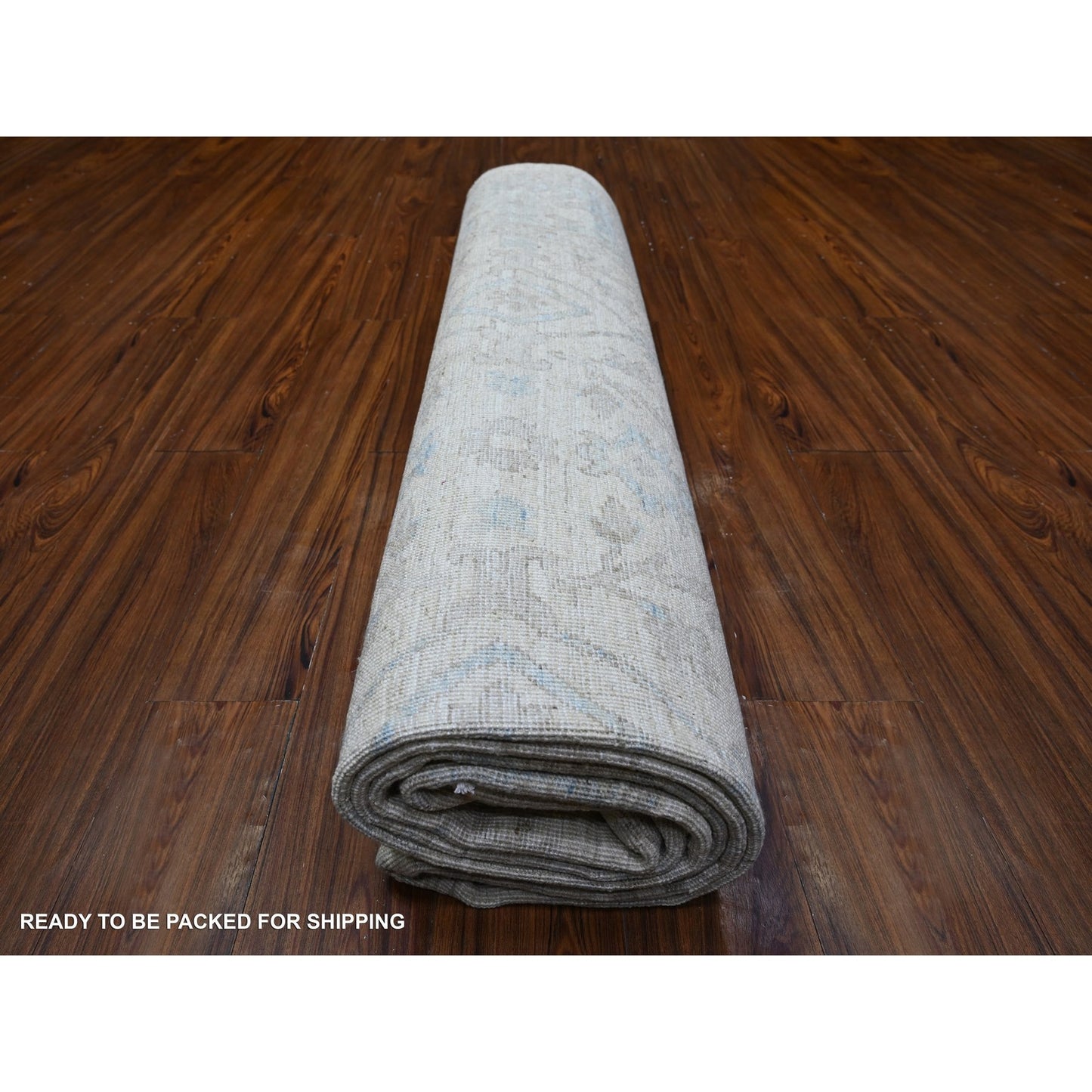 9'X11'9" Vista White Hand Knotted Pure Wool Stone Wash Peshawar Rug
