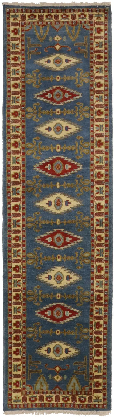 Vintage Style Geometric Kazak Runner Rug Oriental