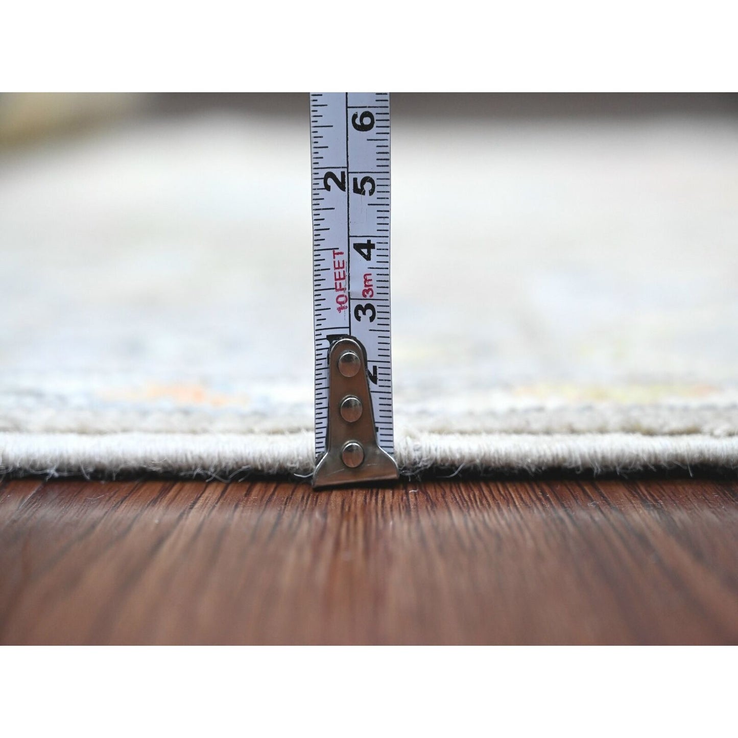 3'9"X12'1" Gray Hand Knotted Angora Oushak Leaf Design Wool Runner Rug