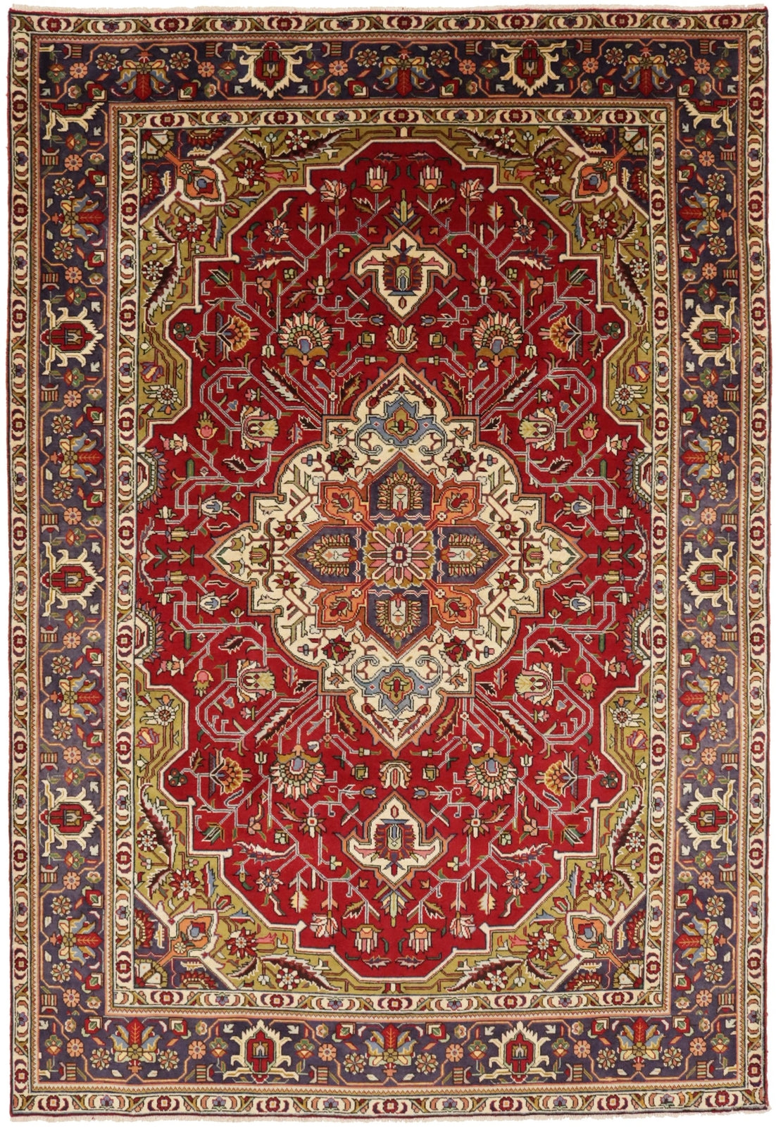 Hand-Knotted Vintage Oriental Rug Red Traditional