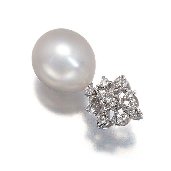 South Sea Pearl 12.8Mm Diamond 0.28Ct Milgrain Pendant 18K 750 White Gold